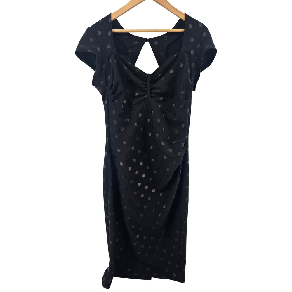 Stop Staring! Dress Women Small Black Polka Dot Sweetheart Bodycon DOLLFC-03